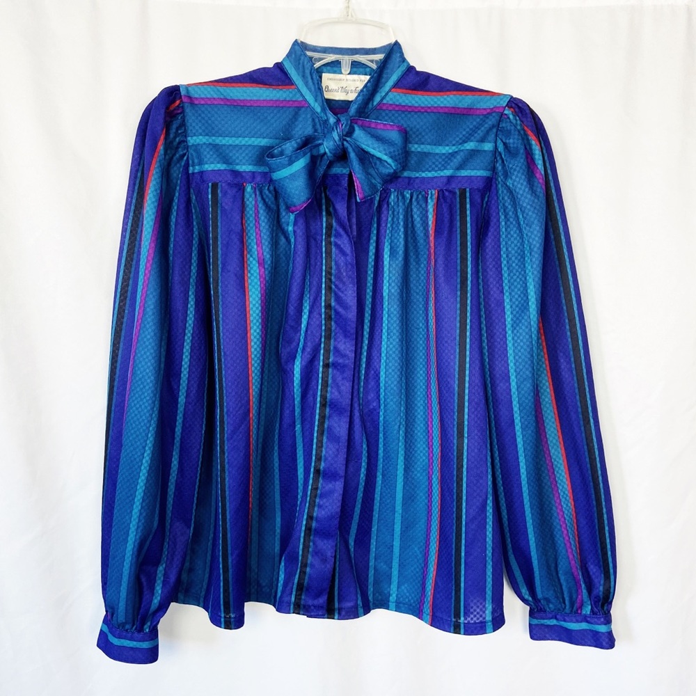 Vintage blue purple striped bow detail top 10